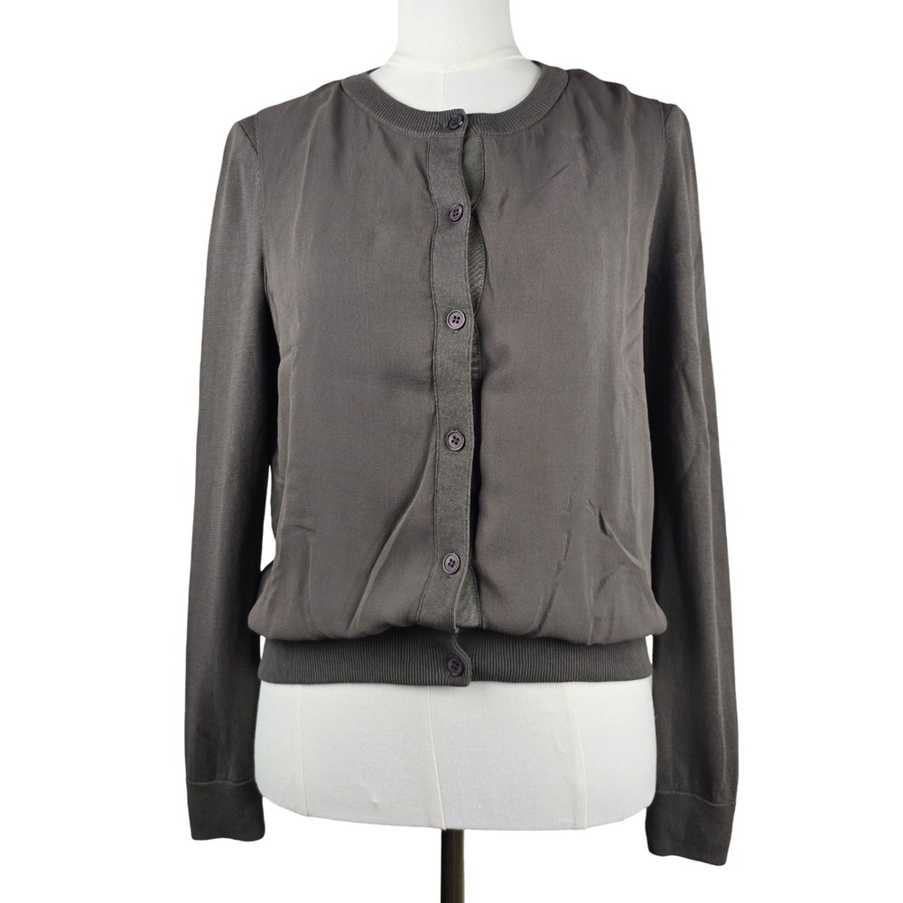 Lafayette 148 Cardigan Women M Brown Silk Front Mixed M Quiet Luxuryedia Sweater